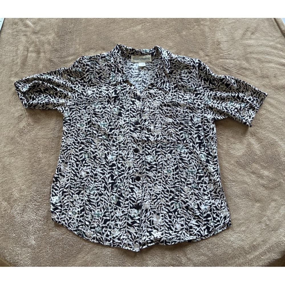 VTG Women's Top Size 14 Multicolored Botanical Print Coastal Grandma Boxy Summer